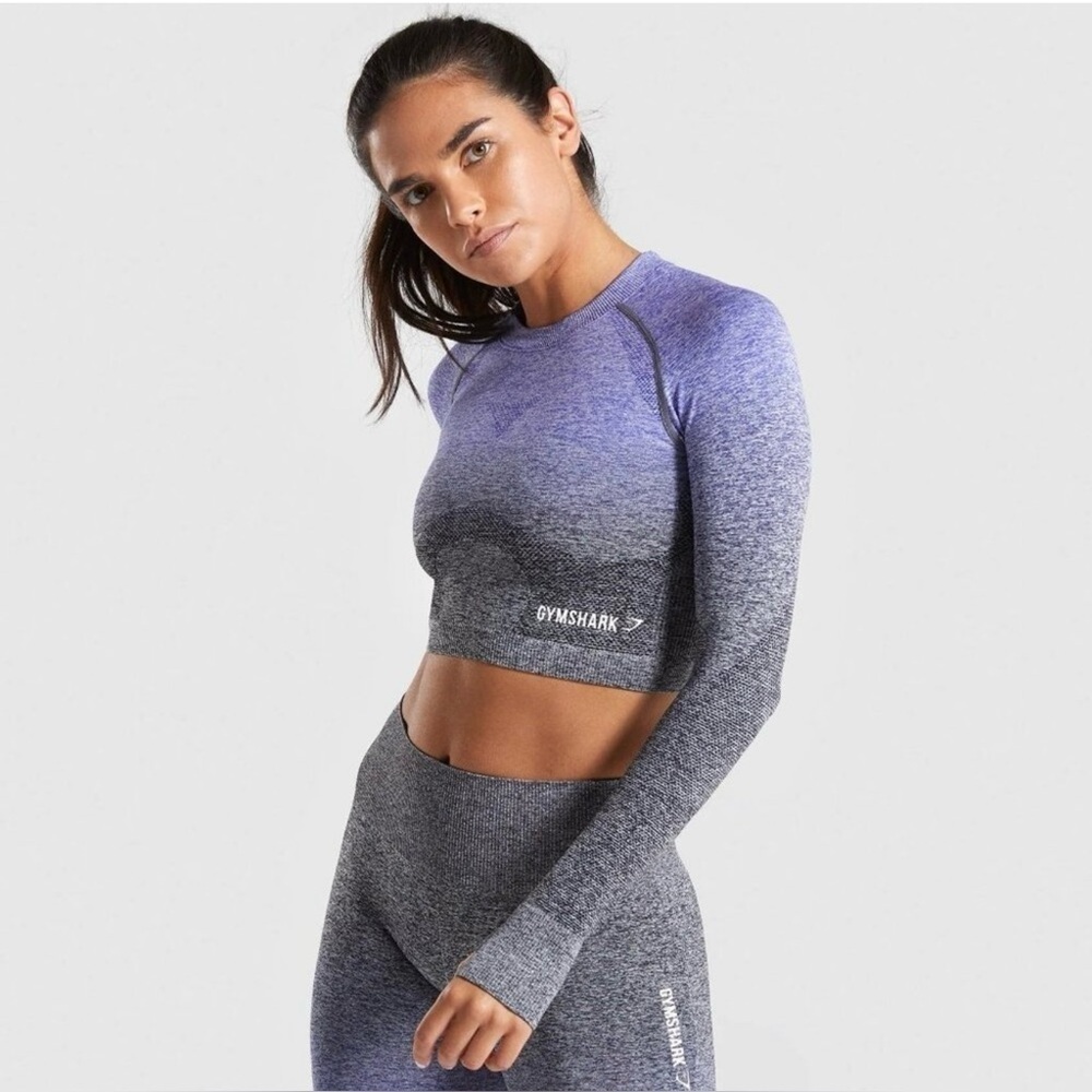 Gymshark Women's Ombré Seamless Crop Top Indigo/Black Size S - Picture 3 of 6